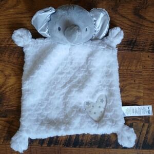 Little Me Gray Elephant White Minky Security Lovey Blanket Rattle Heart